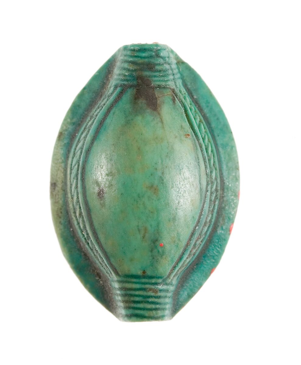 Cowroid Seal Amulet Inscribed with the Throne Name of Thutmose III, Steatite (glazed)