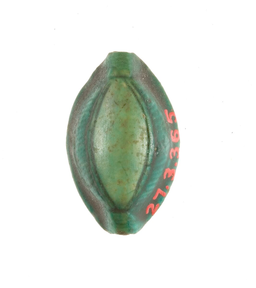 Cowroid Seal Amulet Inscribed with a Decorative Motif, Steatite (glazed)