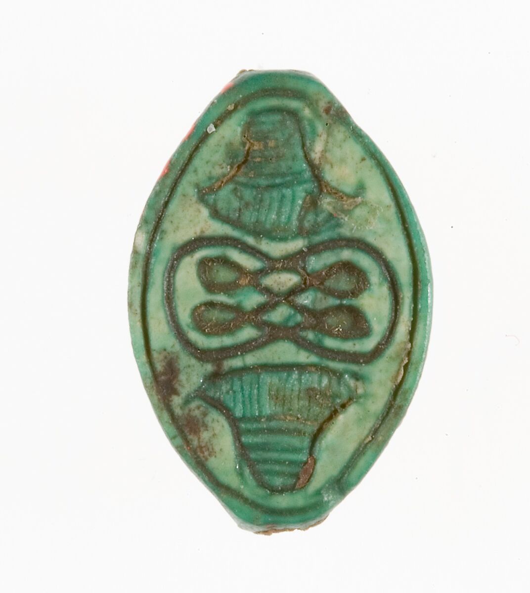 Cowroid Seal Amulet Inscribed with a Geometric Pattern, Steatite (glazed) 