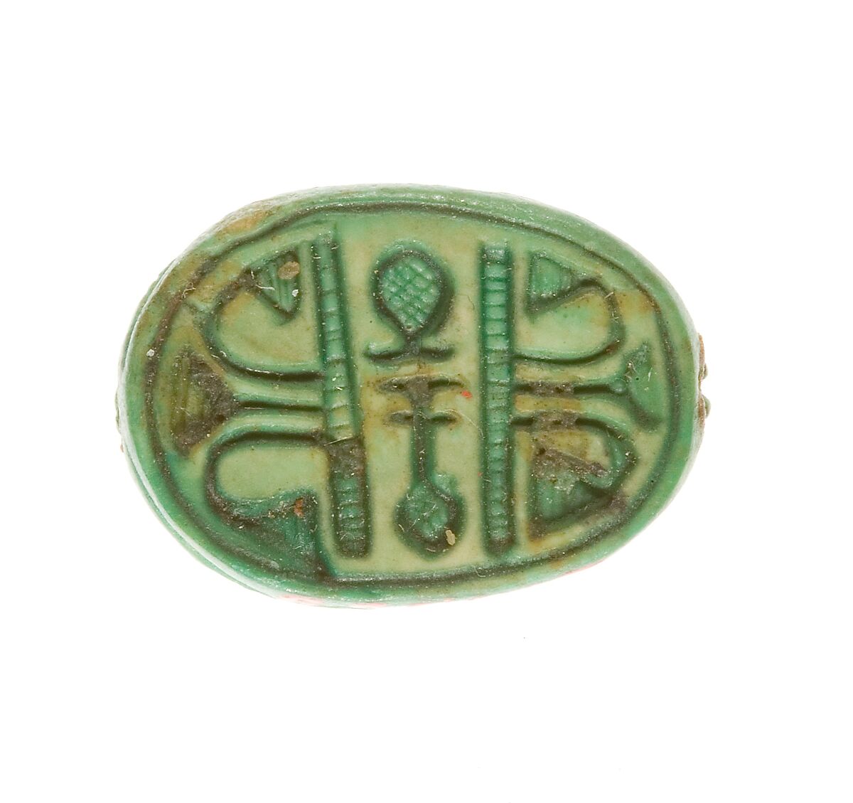 Scarab Inscribed with Plant Motifs and Hieroglyphs, Steatite (glazed) 