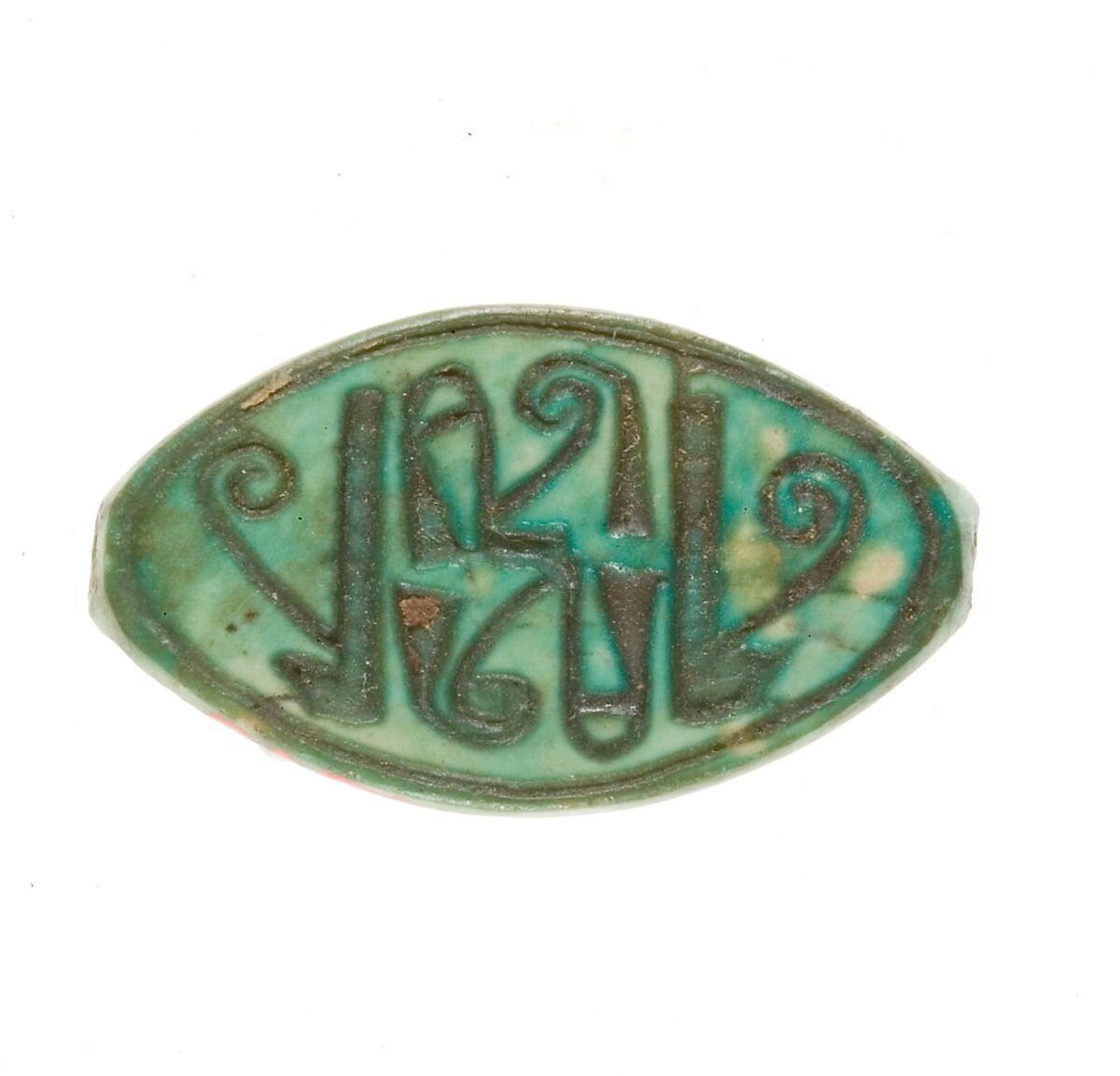 Cowroid Seal Amulet Inscribed with a Decorative Pattern, Steatite (glazed) 