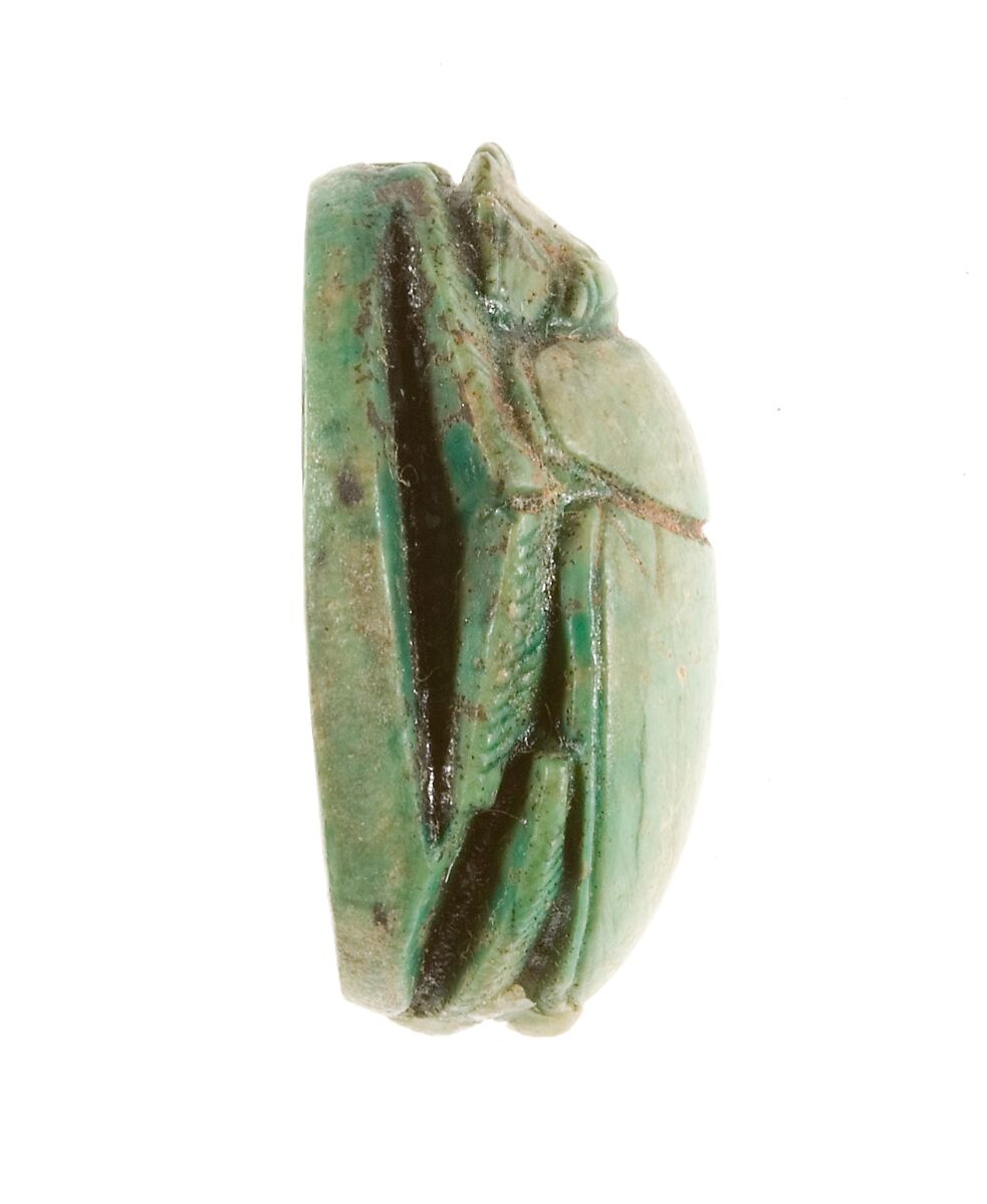 Scarab Inscribed with a Hieroglyphic Motif, Steatite (glazed)