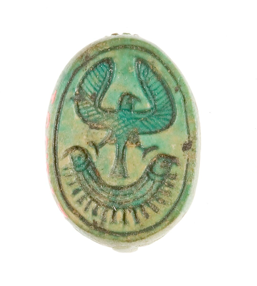 Scarab Inscribed with a Hieroglyphic Motif, Steatite (glazed) 