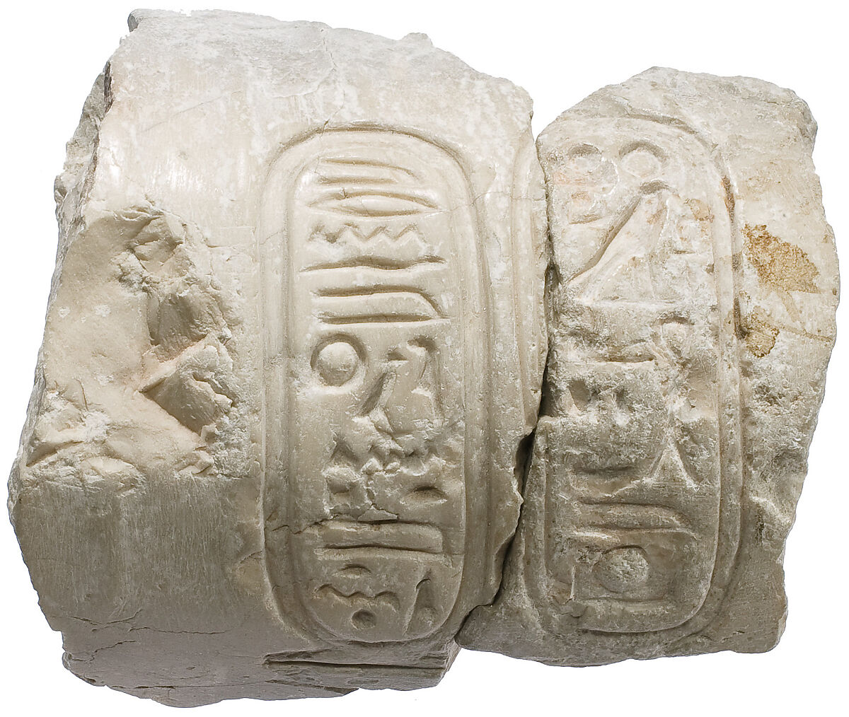 Arm with garment, Aten cartouches, Indurated limestone 