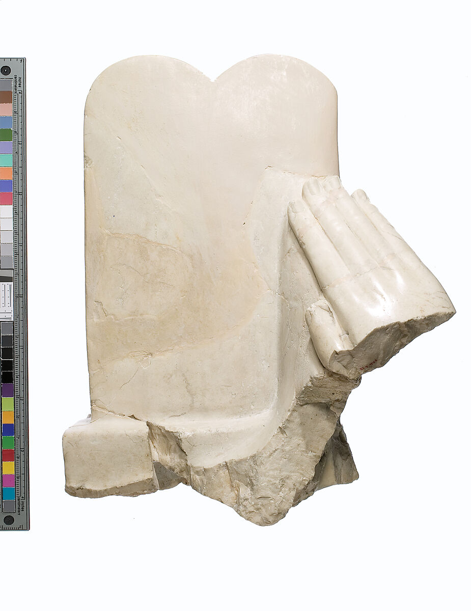 Hands offering Aten cartouches (upper part of cartouches are a cast of British Museum EA 58471), Indurated limestone