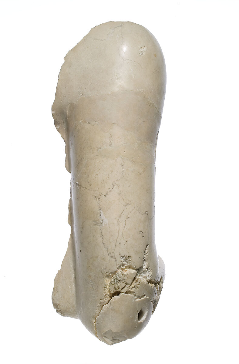 Upper right arm, bent, Aten cartouches, Indurated limestone