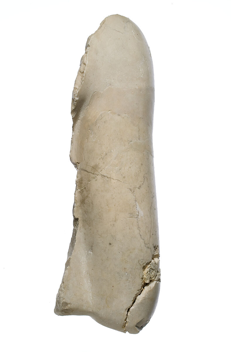 Upper right arm, bent, Aten cartouches, Indurated limestone