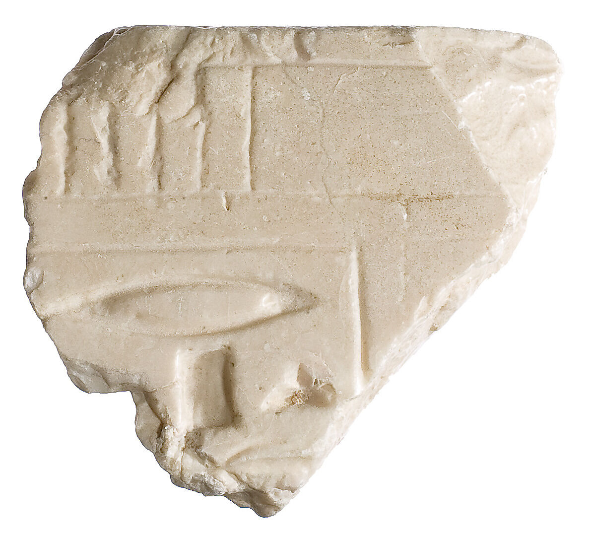 Throne block with Nefertiti titulary, border pattern, Indurated limestone 