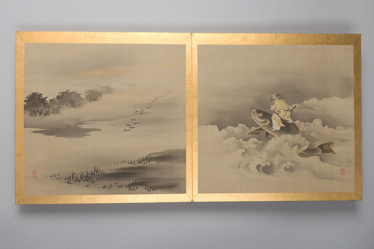 Thirty paintings of birds, flowers and landscape, Album; silk, Japan