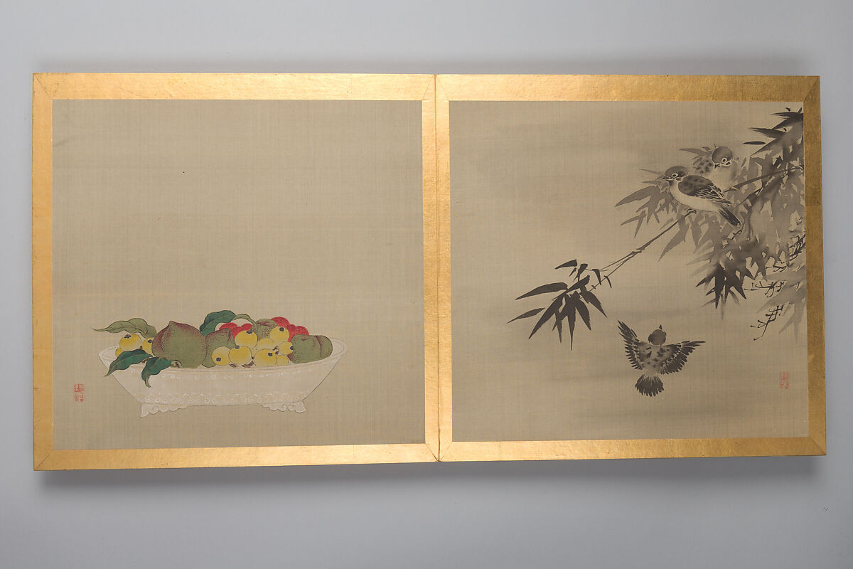 Thirty paintings of birds, flowers and landscape, Album; silk, Japan