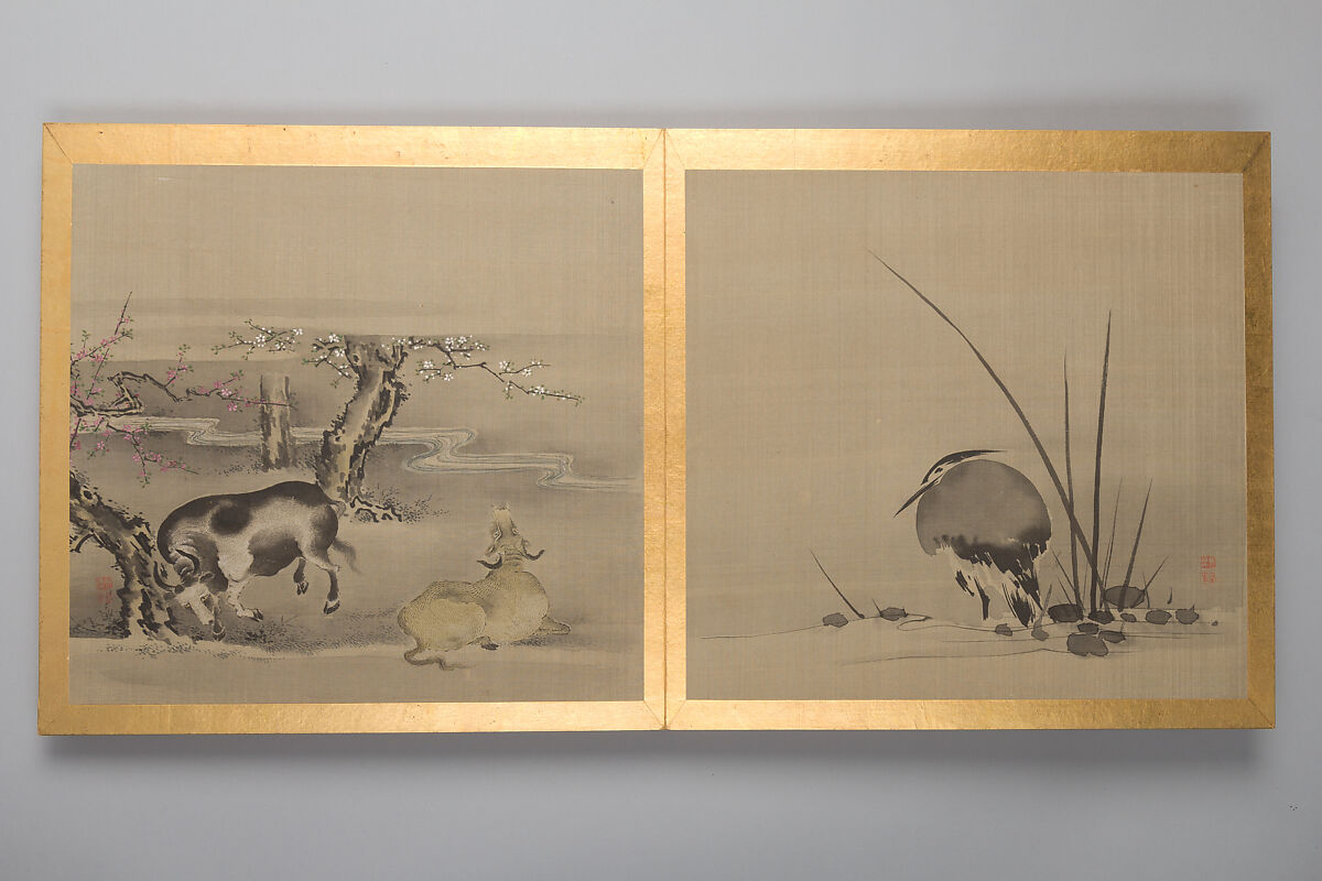 Thirty paintings of birds, flowers and landscape, Album; silk, Japan