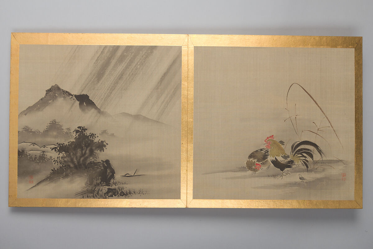 Thirty paintings of birds, flowers and landscape, Album; silk, Japan
