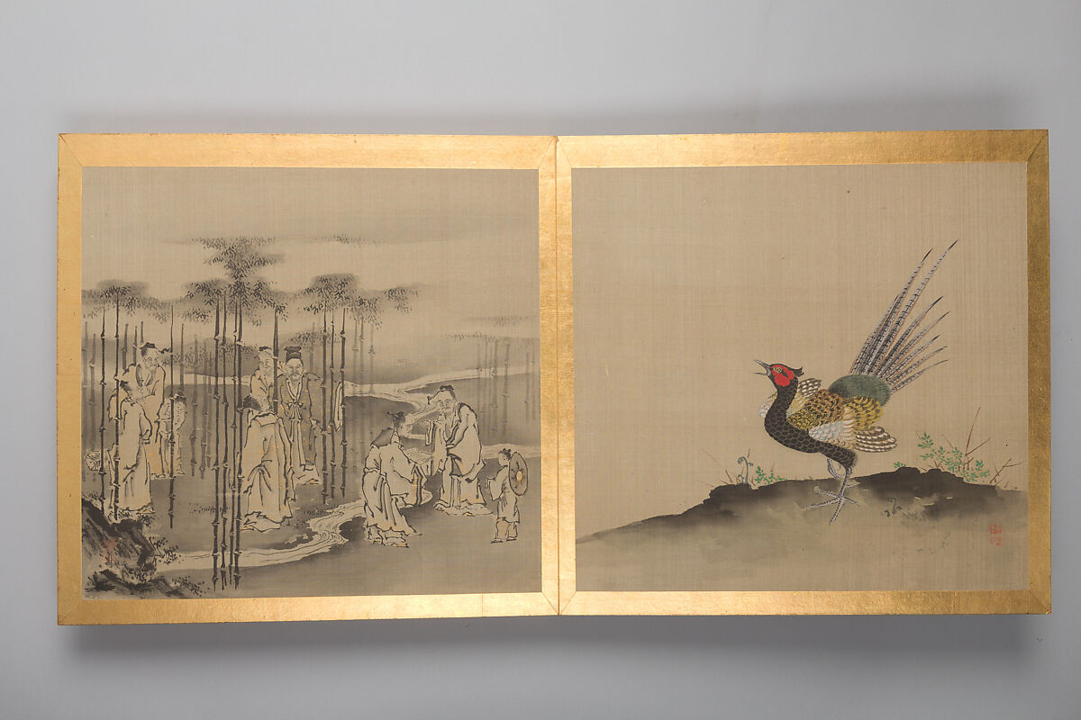 Thirty paintings of birds, flowers and landscape, Album; silk, Japan