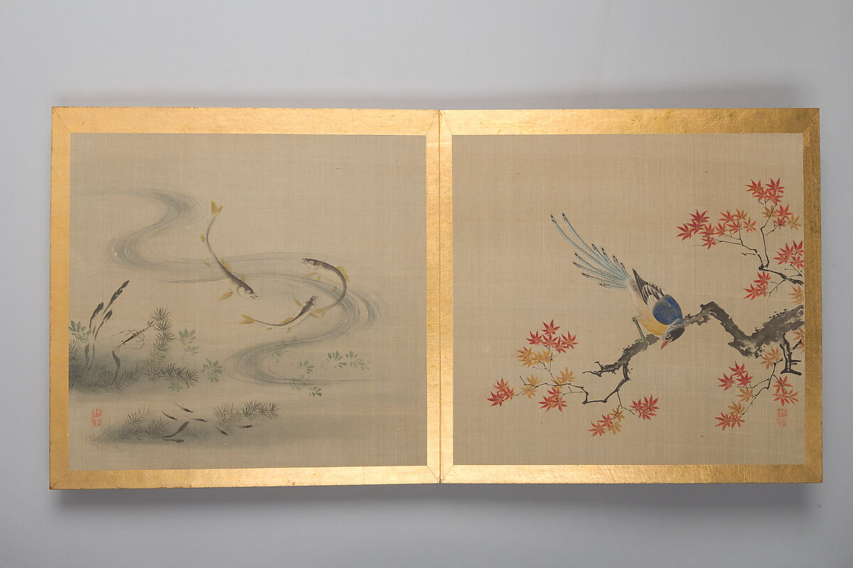 Thirty paintings of birds, flowers and landscape, Album; silk, Japan