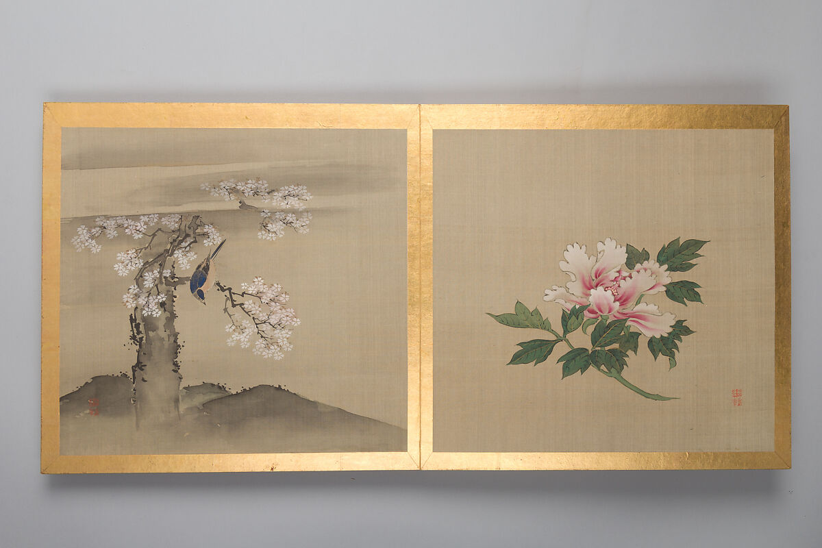 Thirty paintings of birds, flowers and landscape, Album; silk, Japan