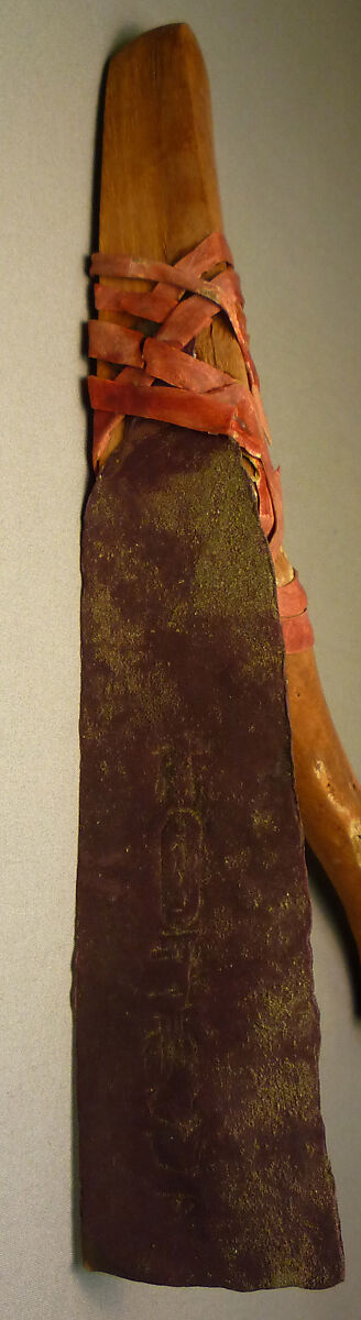 Inscribed Adze From Foundation Deposit 2 of Hatshepsut's Valley Temple, Wood, bronze or copper alloy, leather