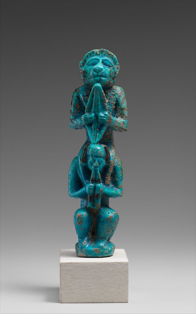 Monkey and Man Playing Instruments, Faience