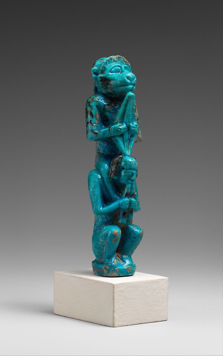 Monkey and Man Playing Instruments, Faience