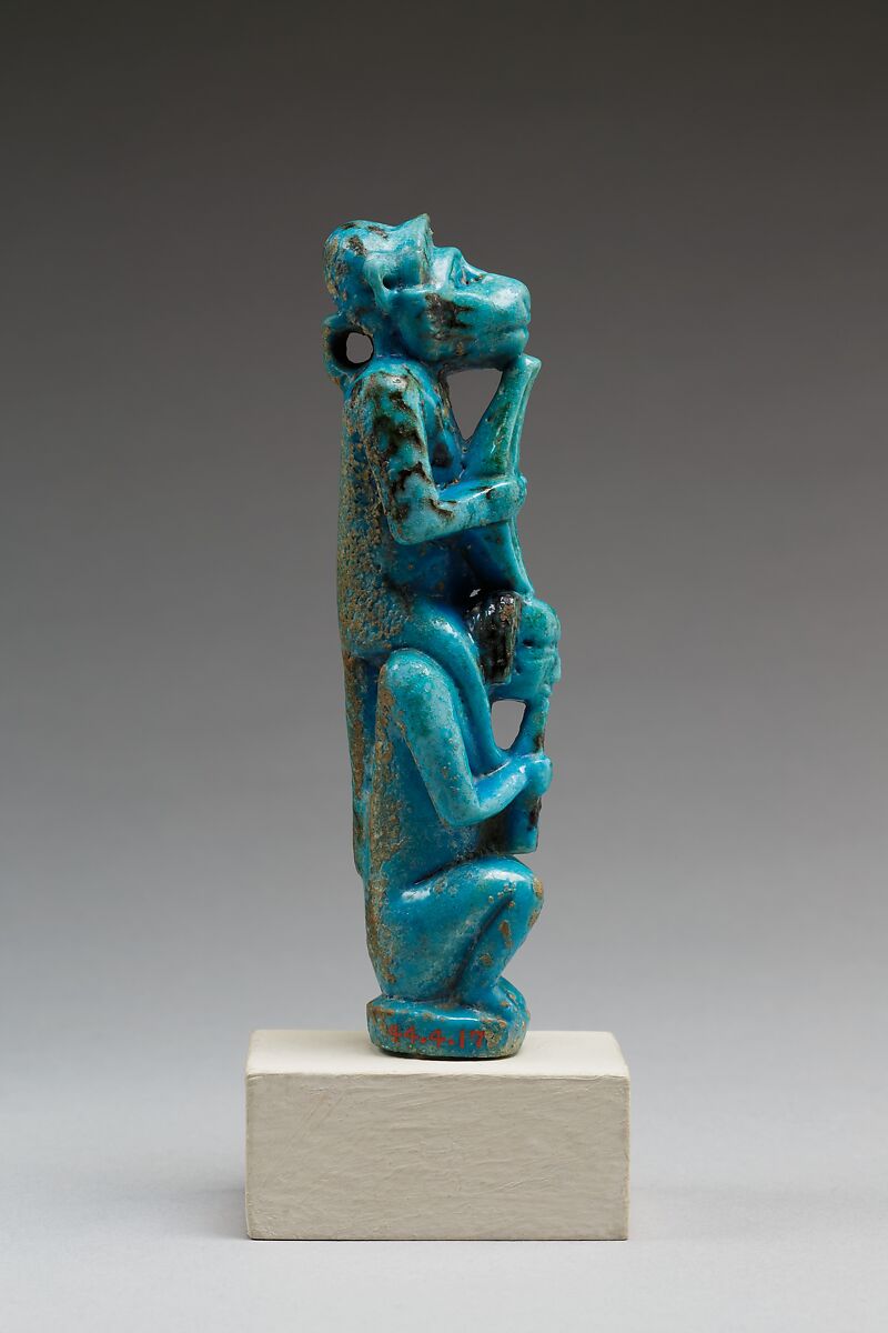 Monkey and Man Playing Instruments, Faience