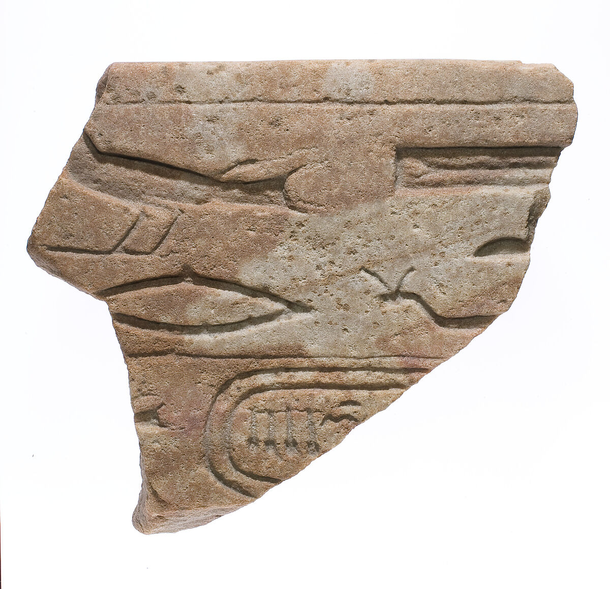 Block fragment with cartouche of Nefertiti, yellow quartzite 