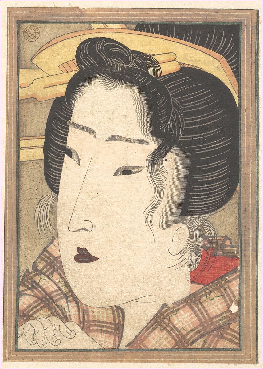 Head of a Beauty, Keisai Eisen (Japanese, 1790–1848), Woodblock print; ink and color on paper, Japan 