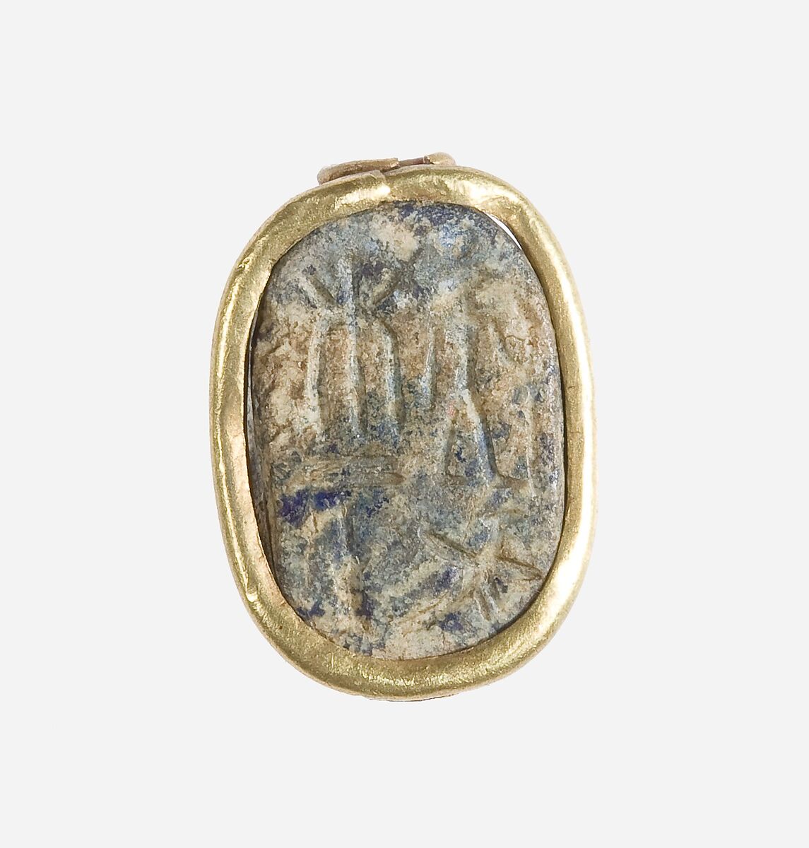 Scarab with gold mount, Lapis lazuli, gold (hematite?) 