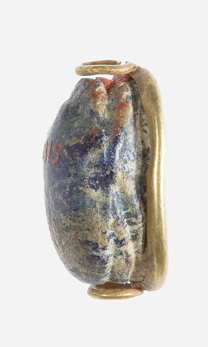 Scarab with gold mount, Lapis lazuli, gold (hematite?)
