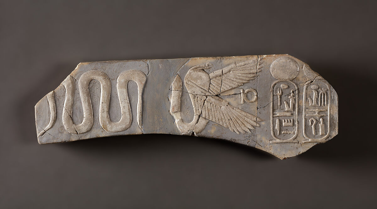 Winged serpent with the cartouches of Ramesses III, Faience 