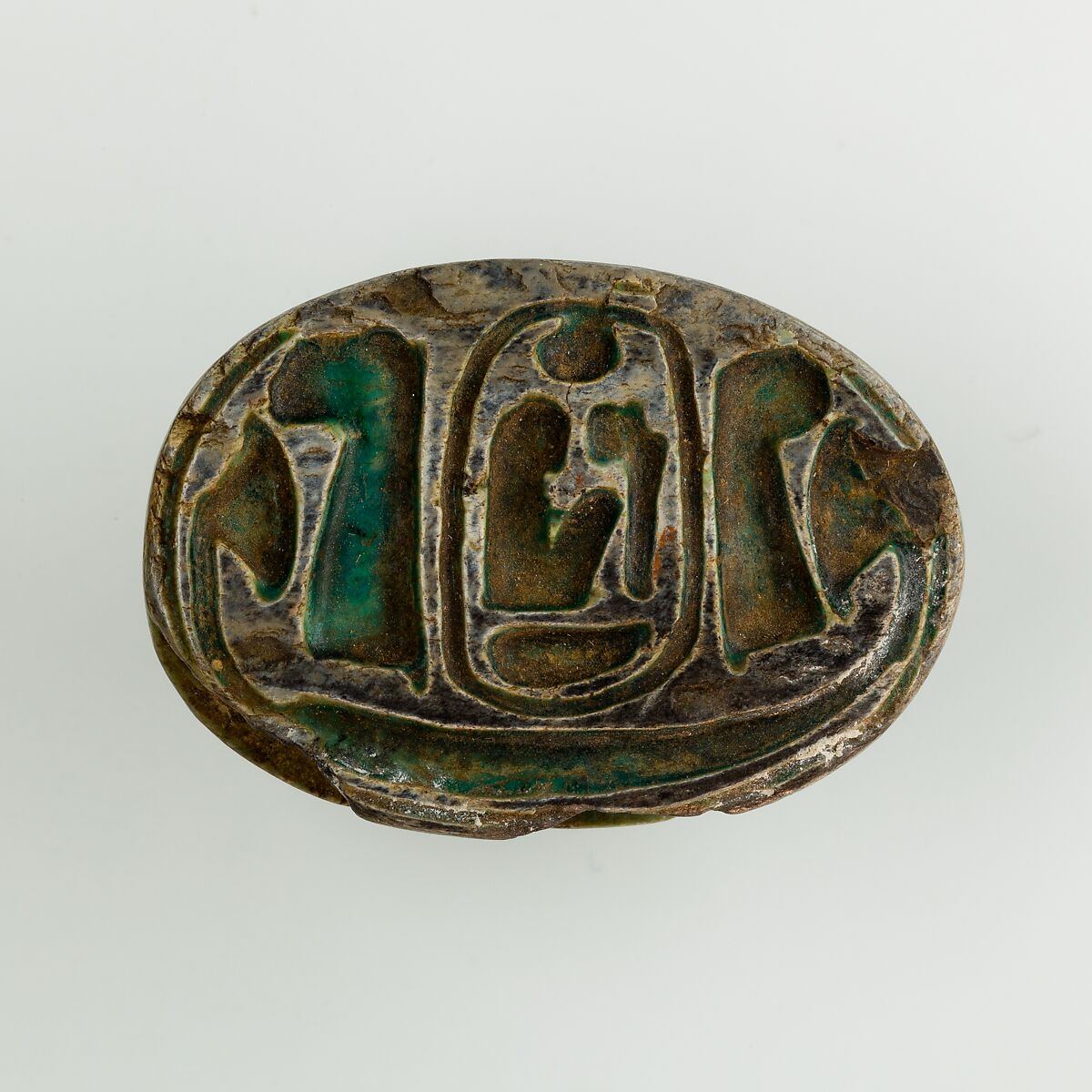 Scarab with cartouche of Usermaatre, Glazed steatite 