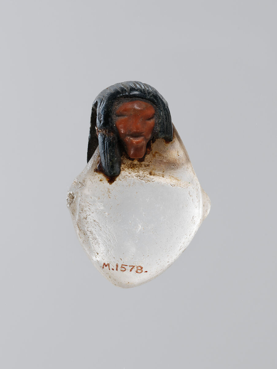 Amulet, Heart with human head, Rock crystal, steatite, carnelian 
