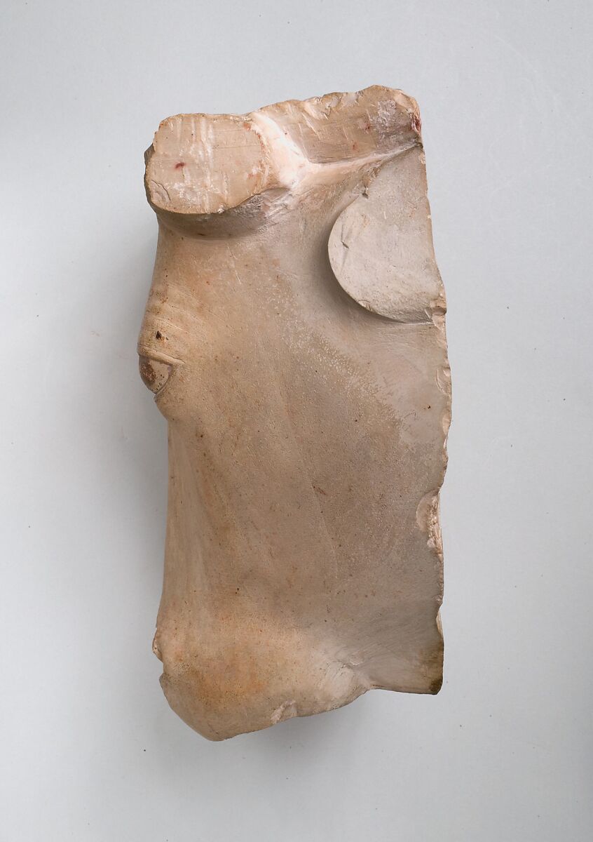 Cow's Head from a frontal representation of a cow emerging from a wall, Limestone, paint traces