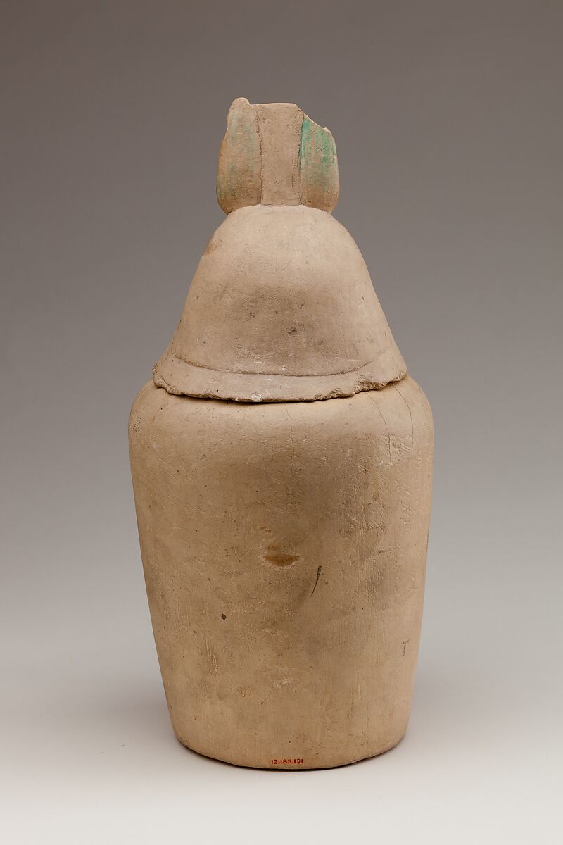 Canopic Jar Representing the Deity Duamutef, Limestone, paint