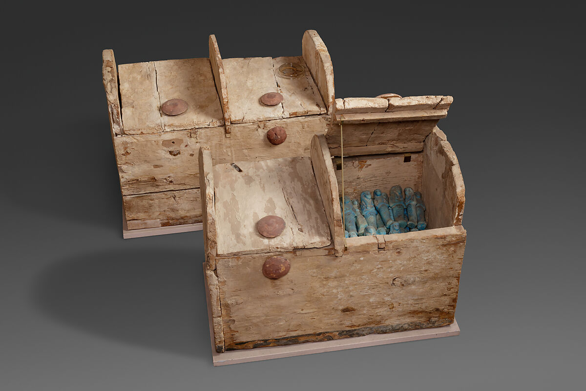 Shabti Box and Shabtis of Djedmutesankh, Wood, faience 