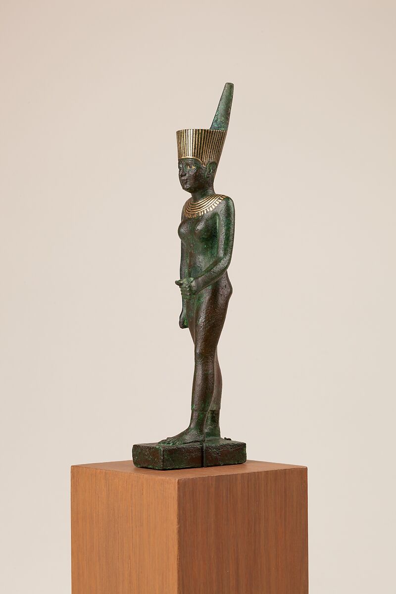 Statuette, Neith, Cupreous metal with precious metal inlay 