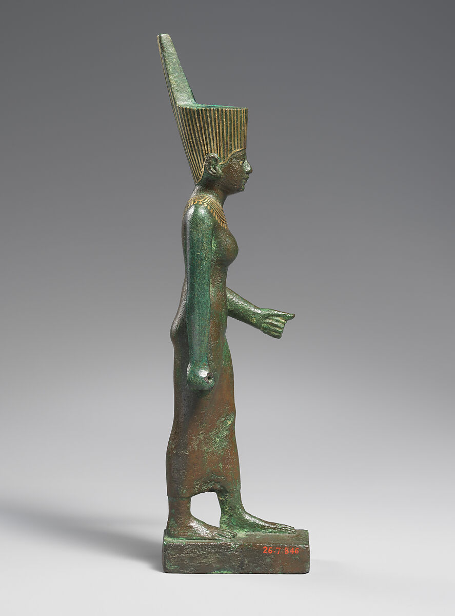 Statuette of Neit, Cupreous metal with precious metal inlay