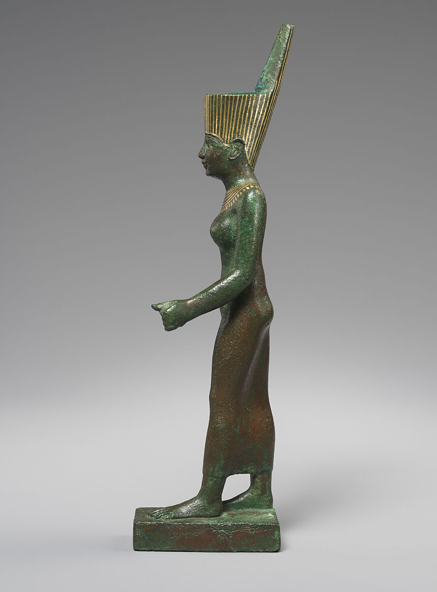 Statuette of Neit, Cupreous metal with precious metal inlay