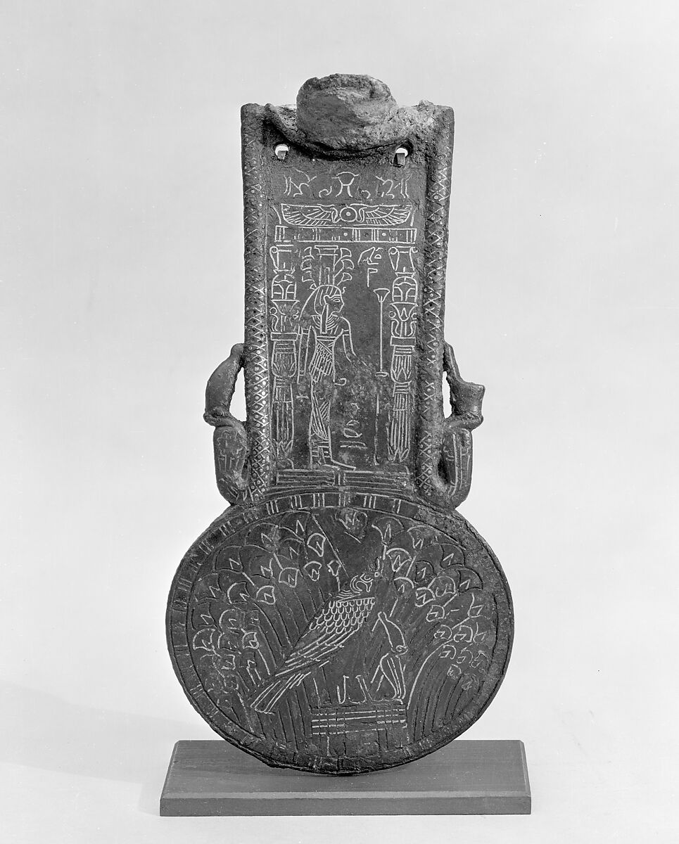 Menat counterpoise for attachment to the missing aegis of a goddess, Cupreous metal, gold inlay