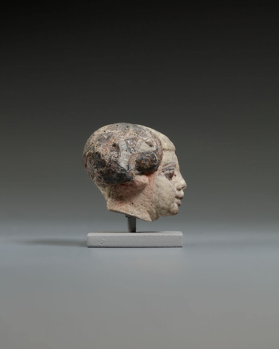 Head from a statuette, perhaps of a dwarf, Faience