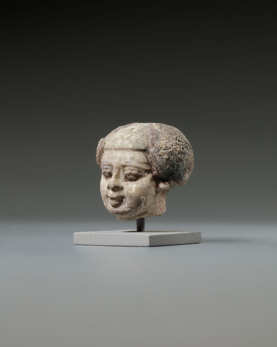 Head from a statuette, perhaps of a dwarf, Faience