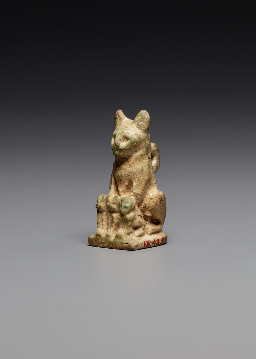 Amulet: Cat with 3 Kittens, Faience