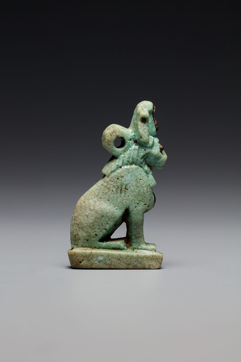 Lion(?) wearing an atef crown, Faience