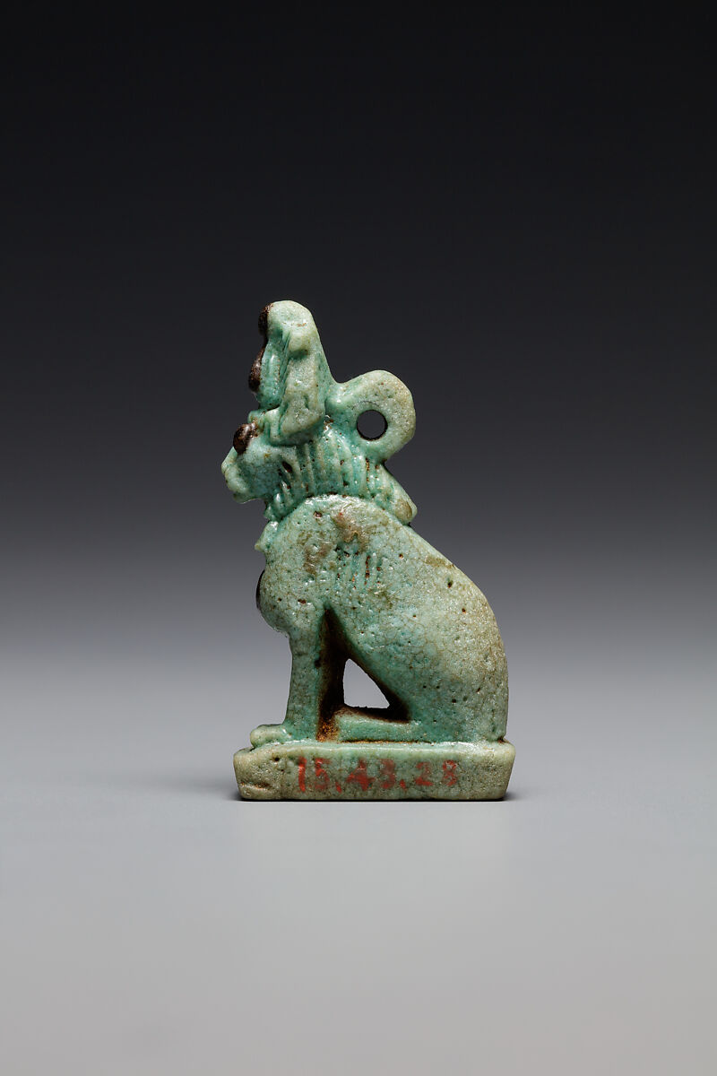 Lion(?) wearing an atef crown, Faience