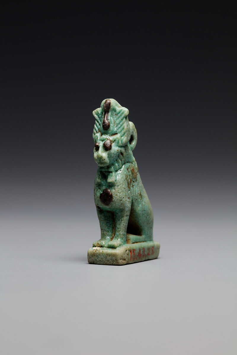 Lion(?) wearing an atef crown, Faience