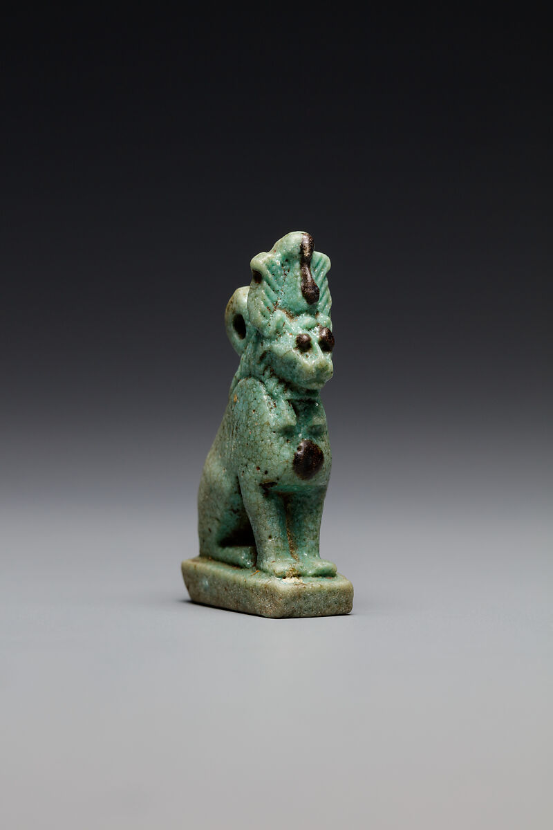 Lion(?) wearing an atef crown, Faience