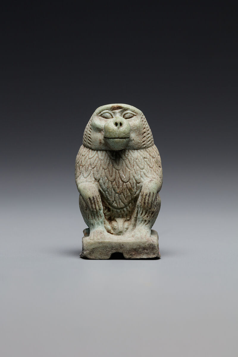 Amulet: Squatting Baboon, Faience 