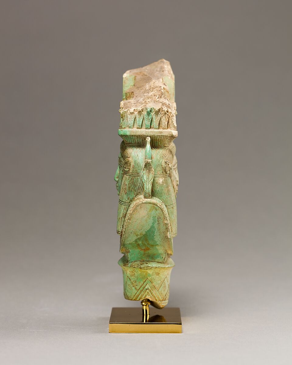 Bat / Hathor emblem from a sistrum, Faience