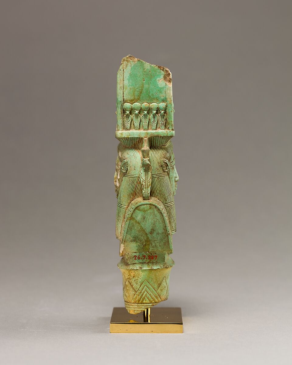 Bat / Hathor emblem from a sistrum, Faience