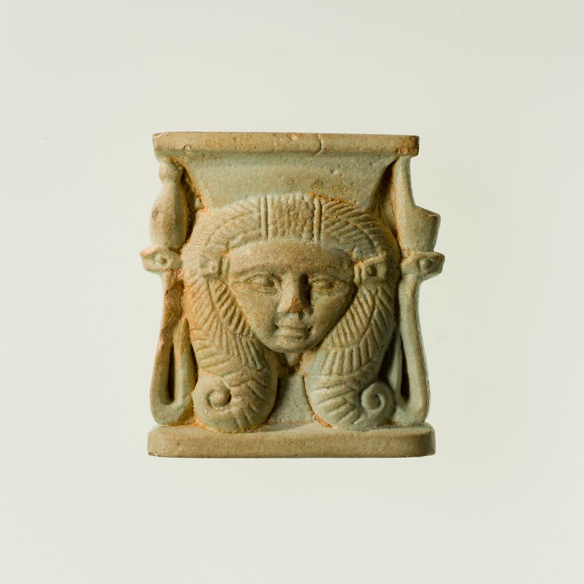 Hathor Head Amulet, Faience