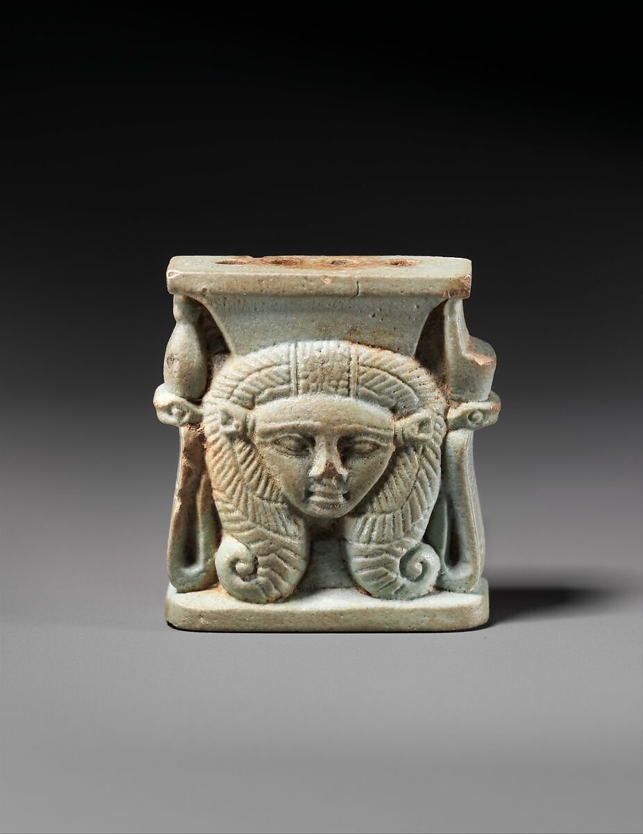 Hathor Head Amulet, Faience 