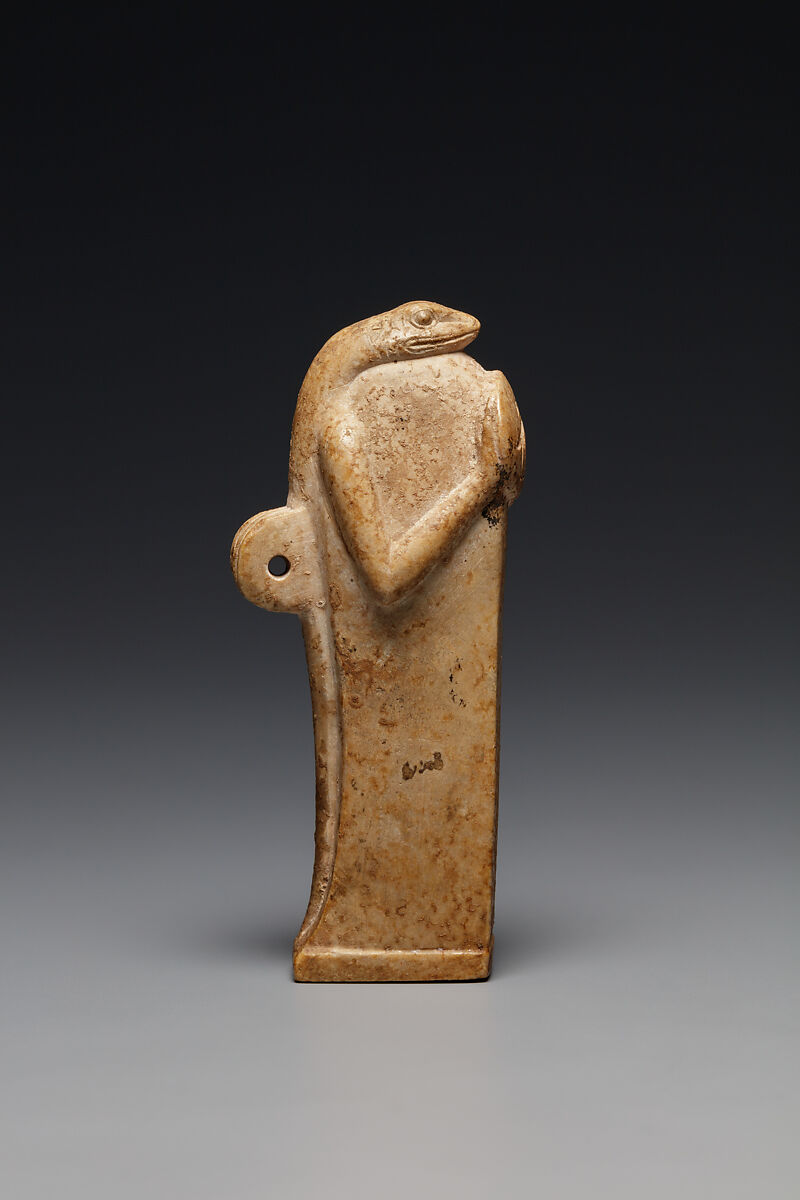 Snake amulet probably representing Atum, Hard Limestone